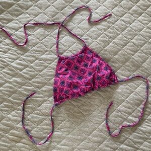 Pink blue/purple high neck abstract diamond boho print halter bikini top